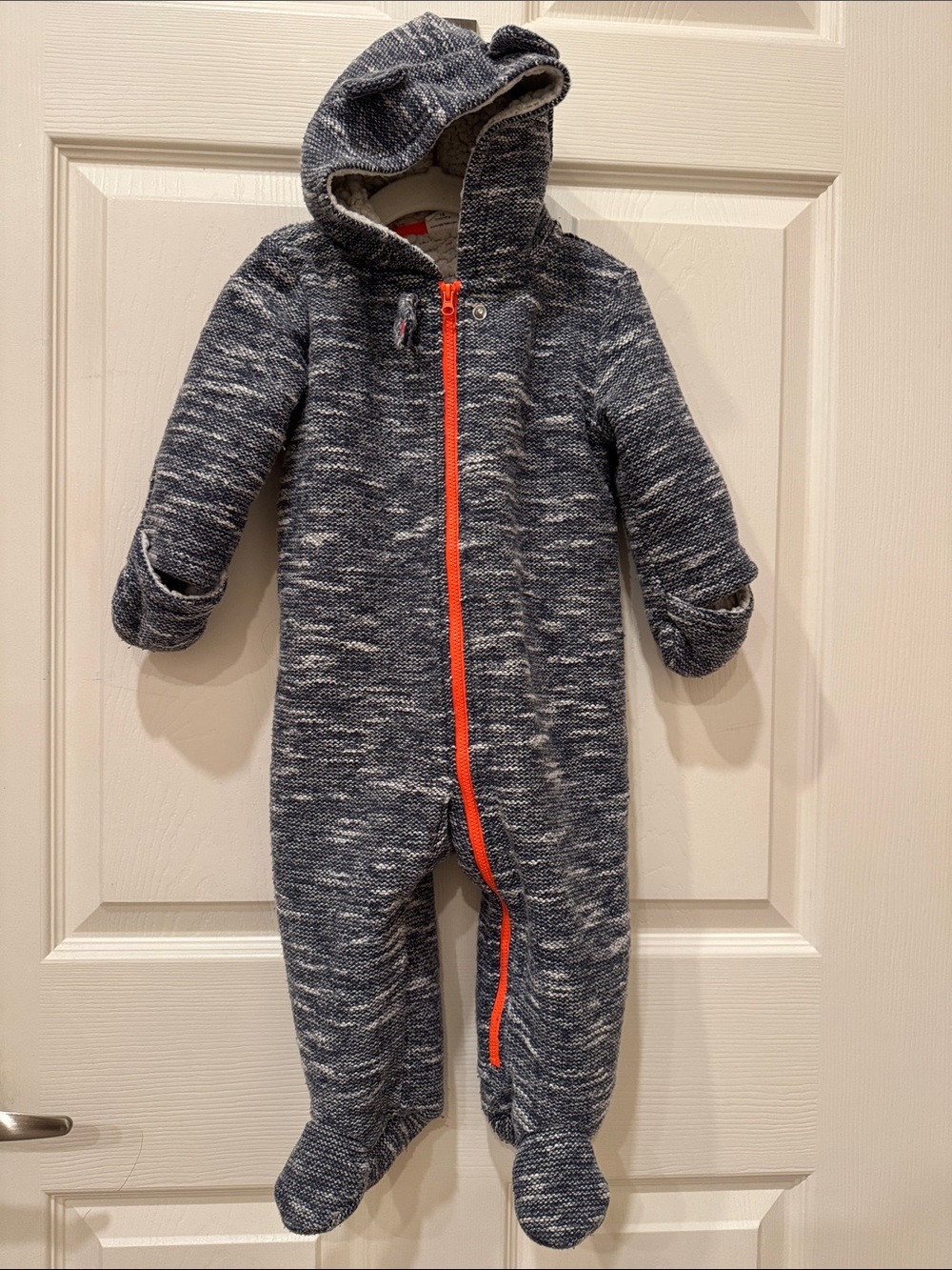 EGG Baby Navy Heather Hooded One-Piece with Orange Zip Bunting Winter Fall Cozy